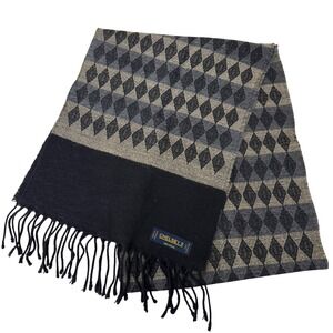 Chelsey II Wool Scarf Diamond Pattern 12x62 Black/Blue/Tan